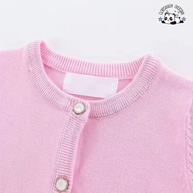 LEZONKIDS - Customized Embroidery Kids Cardigan Sweater Pleated Skirt Suit Set Girls Two-piece Set